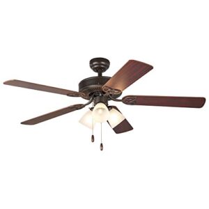 Amazon Basics 52-Inch Ceiling Fan - Includes LED Light Kit with Three Candelabra Base LED Light Bulbs - Five Reversible Blades, Oil Rubbed Bronze Finish