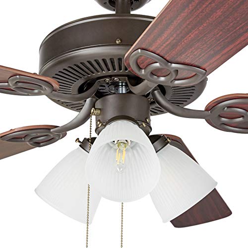 Amazon Basics 52-Inch Ceiling Fan - Includes LED Light Kit with Three Candelabra Base LED Light Bulbs - Five Reversible Blades, Oil Rubbed Bronze Finish