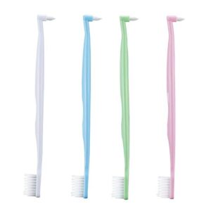 hrasy orthodontic toothbrush double-ended interspace brush v-trim toothbrush and tiny small soft trim head end tuft toothbrush for braces and teeth detail cleaning, 4 pieces (4 colors)