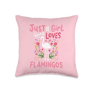 just a girl who loves flamingos flamingo throw pillow, 16x16, multicolor