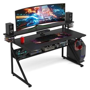 Tribesigns Gaming Desk with Storage Shelf and 59 inches Monitors Shelf, 47 inches PC Computer Desk, Home Office Table Gamer Workstation with CPU Stand and Headphone Hook/CD Holder (47)