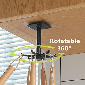 2-Piece Kitchen Rotary Hook, Multi-Function Tableware Rack Heavy Self-Adhesive Wall Hook, 360 Degree Rotary Hanger, Suitable for Kitchen Hooks, Household Appliances and Bathroom Bedroom (Black)