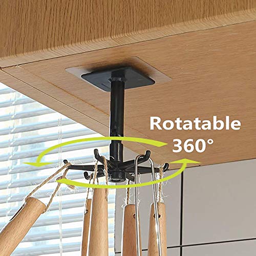 2-Piece Kitchen Rotary Hook, Multi-Function Tableware Rack Heavy Self-Adhesive Wall Hook, 360 Degree Rotary Hanger, Suitable for Kitchen Hooks, Household Appliances and Bathroom Bedroom (Black)