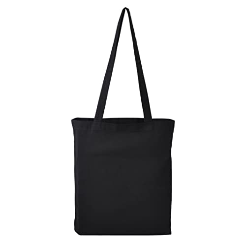 Canvas Tote Bags Bulk - 12 Pack Black Cotton Shopping Bags with Shoulder Length Handles, Small Reusable Natural Organic Muslin Fabric Cloth, Blanks For Sublimation, Stores, Business, Crafts - 15x16