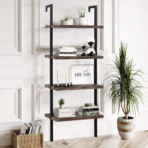 bookshelf 4-tier wall mount ladder storage industrial bookcase shelf modern wood book shelf unit with metal frame for home office living room