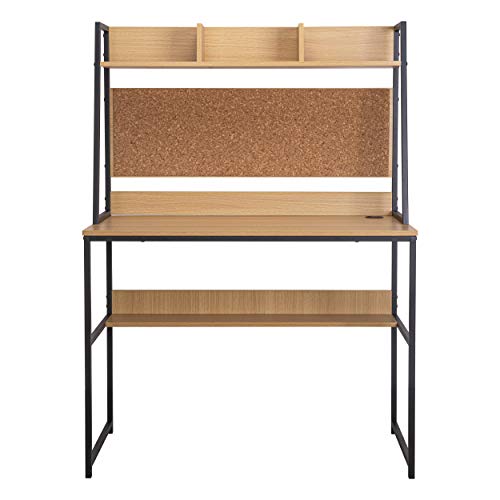 Spirich-Home Office Desk with Storage Shelf,Study Desk with Hutch for Small Spaces,Office Desk with Cork Bulletin Board,Wood,Walnut