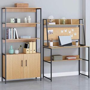Spirich-Home Office Desk with Storage Shelf,Study Desk with Hutch for Small Spaces,Office Desk with Cork Bulletin Board,Wood,Walnut
