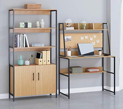 Spirich-Home Office Desk with Storage Shelf,Study Desk with Hutch for Small Spaces,Office Desk with Cork Bulletin Board,Wood,Walnut