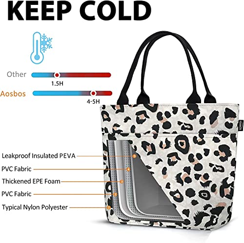 Aosbos Leopard Lunch Bag Women, Leakproof Insulated Lunch Box Lunch Tote Bag Lunch Cooler Bags, Meal Prep Container Loncheras Para Mujer for Work Travel Picnic Gym, Leopard Print