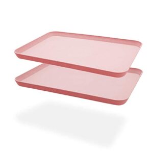 2pcs unbreakable serving tray decorative tray wheat straw, great for dinner tray tea tray bed tray bar tray breakfast tray food tray (pink)