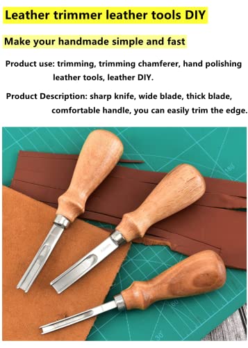 XILEWHZF Leather Edge Skiving Beveler Tool Set, Wide Mouth Leathercraft Edge Skiving Beveler Leather Edge Trimmer with Wooden Handle Three Sizes(4mm,6mm and 8mm)