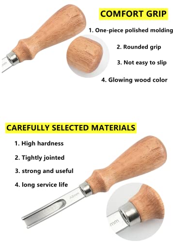 XILEWHZF Leather Edge Skiving Beveler Tool Set, Wide Mouth Leathercraft Edge Skiving Beveler Leather Edge Trimmer with Wooden Handle Three Sizes(4mm,6mm and 8mm)