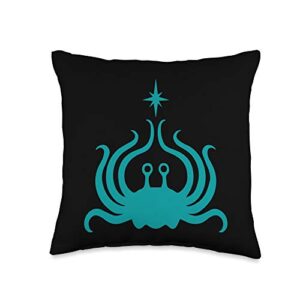 flying spaghetti monster & pastafarian merchandise flying spaghetti monster teal-throw pillow, 16x16, multicolor