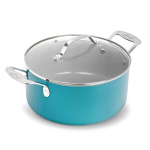 gotham steel aqua blue nonstick multipurpose 5 quart stock pot with glass lid, dutch, sauce & reheat food, oven and dishwasher safe, pfoa free