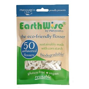 earthwise natural dental floss picks - 50 ct - biodegradable flossers, eco-friendly, vegan, sustainable, unflavored, shred resistant