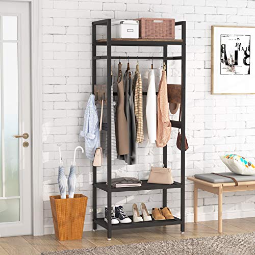 Tribesigns Small Heavy Duty Clothes Rack with Shelf and Hanging Rod, Freestanding Closet Organizer, Industrial Hall Tree Garments Rack for Small Space,Bedroom,27'' W X69'' H, Max Load 300LBS