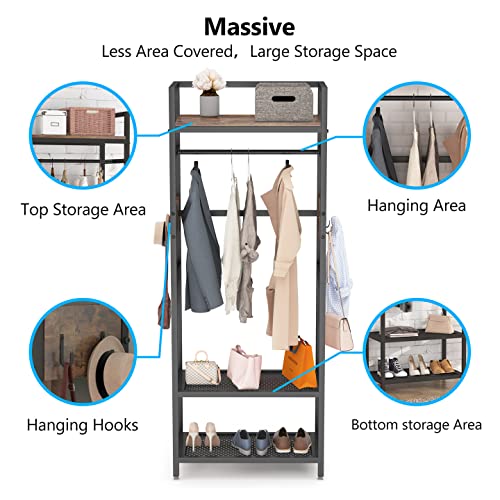 Tribesigns Small Heavy Duty Clothes Rack with Shelf and Hanging Rod, Freestanding Closet Organizer, Industrial Hall Tree Garments Rack for Small Space,Bedroom,27'' W X69'' H, Max Load 300LBS