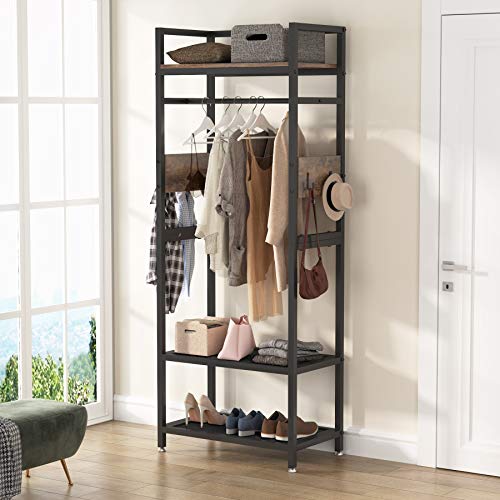 Tribesigns Small Heavy Duty Clothes Rack with Shelf and Hanging Rod, Freestanding Closet Organizer, Industrial Hall Tree Garments Rack for Small Space,Bedroom,27'' W X69'' H, Max Load 300LBS