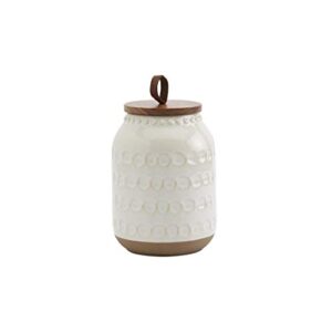 Tabletops Gallery Ceramic Canister Collection- Stoneware Designed Kitchen Storage Embossed Acacia Wood White Set, 3 Piece Embossed Ziggy White Canister Set