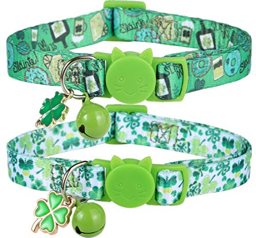 BoomBone 2 Pack St Patricks Day Cat Collar Breakaway,Safety Adjustable Collars with Bell for Kitten