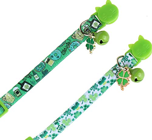 BoomBone 2 Pack St Patricks Day Cat Collar Breakaway,Safety Adjustable Collars with Bell for Kitten