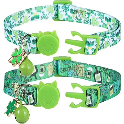 BoomBone 2 Pack St Patricks Day Cat Collar Breakaway,Safety Adjustable Collars with Bell for Kitten