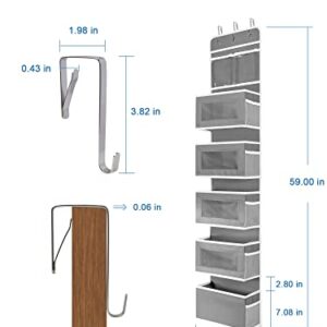 JARLINK 2 Pack 6-Shelf Over Door Hanging Organizer, Wall Mount Storage for Bedroom or Kitchen, Clear Window and PVC Pocket for Storage Cosmetics, Stationery, Sundries, etc (Grey)