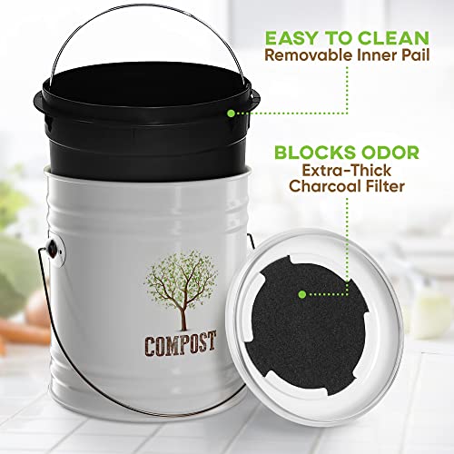 Third Rock Compost Bin Kitchen – 1.0 Gallon Countertop Compost Bin with Lid – Kitchen Compost Bin Countertop – Indoor Compost Bin Kitchen Counter Includes Inner Compost Bucket Liner - Indoor Composter