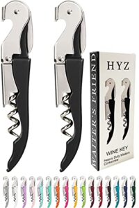 hyz heavy duty chrome waiter corkscrew wine opener with foil cutter, professional 2pack wine key for bartenders and waiter, black bottle opener for wine and beer