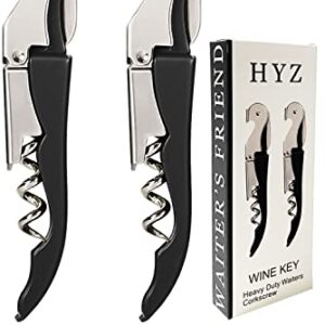 HYZ Heavy Duty Chrome Waiter Corkscrew Wine Opener with Foil Cutter, Professional 2Pack Wine Key for Bartenders and Waiter, Black Bottle Opener for Wine and Beer