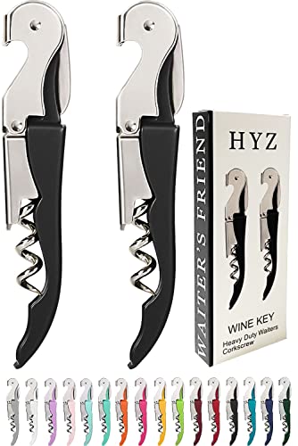 HYZ Heavy Duty Chrome Waiter Corkscrew Wine Opener with Foil Cutter, Professional 2Pack Wine Key for Bartenders and Waiter, Black Bottle Opener for Wine and Beer