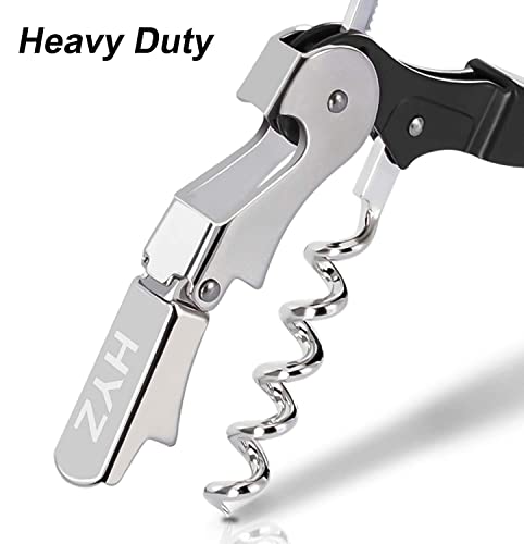 HYZ Heavy Duty Chrome Waiter Corkscrew Wine Opener with Foil Cutter, Professional 2Pack Wine Key for Bartenders and Waiter, Black Bottle Opener for Wine and Beer