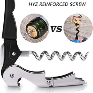 HYZ Heavy Duty Chrome Waiter Corkscrew Wine Opener with Foil Cutter, Professional 2Pack Wine Key for Bartenders and Waiter, Black Bottle Opener for Wine and Beer