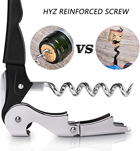 HYZ Heavy Duty Chrome Waiter Corkscrew Wine Opener with Foil Cutter, Professional 2Pack Wine Key for Bartenders and Waiter, Black Bottle Opener for Wine and Beer