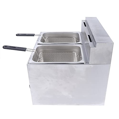 Commercial Countertop LPG Gas Fryer Deep Fryer 2-Basket Countertop Deep Gas Fryer Stainless Steel 6L*2 Deep Fryer for French Fries Restaurant Home Kitchen