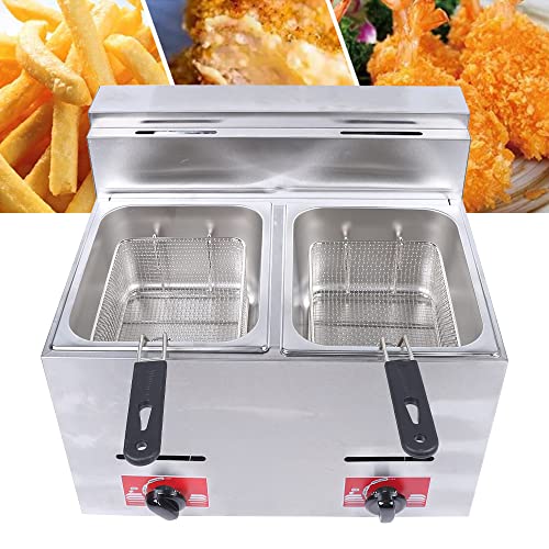 Commercial Countertop LPG Gas Fryer Deep Fryer 2-Basket Countertop Deep Gas Fryer Stainless Steel 6L*2 Deep Fryer for French Fries Restaurant Home Kitchen