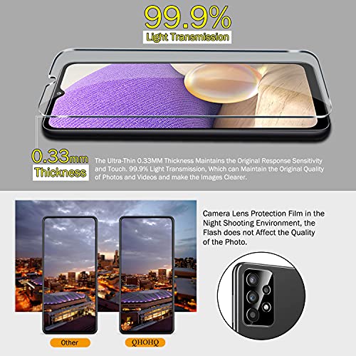 QHOHQ 3 Pack Screen Protector for Samsung Galaxy A32 5G/M32 5G (Not fit A32 4G＆M32 4G) with 3 Pack Camera Lens Protector, HD Tempered Glass Film, 9H Hardness, Anti-Scratch, Easy Install, Case Friendly