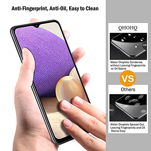 QHOHQ 3 Pack Screen Protector for Samsung Galaxy A32 5G/M32 5G (Not fit A32 4G＆M32 4G) with 3 Pack Camera Lens Protector, HD Tempered Glass Film, 9H Hardness, Anti-Scratch, Easy Install, Case Friendly