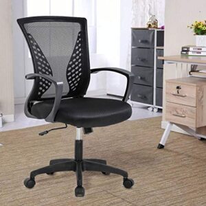 officlever computer ergonomic chair mesh mid back with wheels lumbar support armrest and adjustable executive for men&women, black