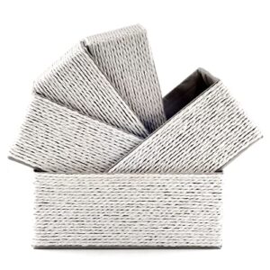 acrola 5-pack decorative storage baskets, stackable, woven paper rope with fabric liner (cream white) st05001