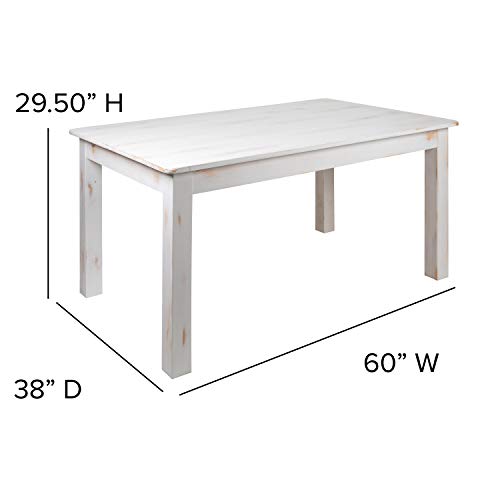 EMMA + OLIVER 60" x 38" Rectangular Antique Rustic White Solid Pine Farm Dining Table
