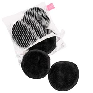 s&t inc. reusable makeup remover pads with laundry bag, wash cloths for your face, microfiber face cloths clean makeup, eyeliner, mascara, and oil from skin, black, 4 inch diameter, 5 pack