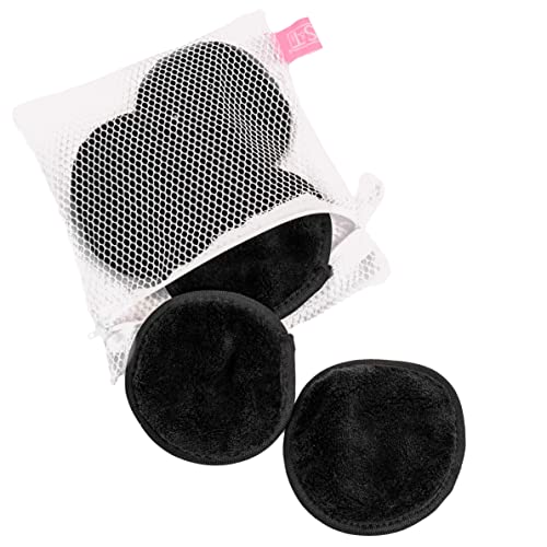 S&T INC. Reusable Makeup Remover Pads with Laundry Bag, Wash Cloths for Your Face, Microfiber Face Cloths Clean Makeup, Eyeliner, Mascara, and Oil from Skin, Black, 4 Inch Diameter, 5 Pack