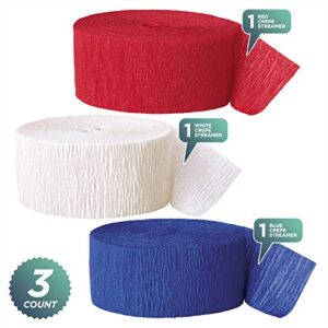 Patriotic Party Red, White, and Blue Crepe Paper Streamer Decorations 81 Ft Each (Set of 3)