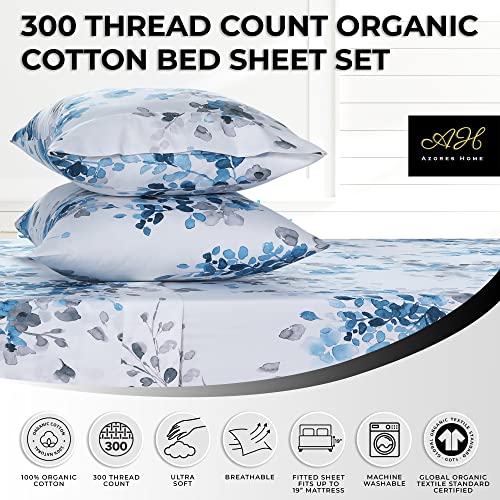 AZORES HOME Isabella 300 Thread Count Organic Cotton Deep Pocket Bed Sheet Set, Fits up to 19 inch Mattress - King, Gray