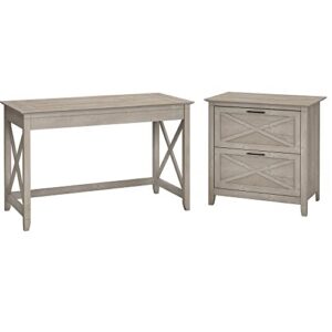 Bush Furniture Key West Writing Desk with 2 Drawer Lateral File Cabinet, 48W, Linen White Oak