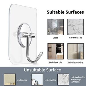 FOWOKAW Adhesive Hooks.Heavy Duty Self Wall Hooks15lb(Max),Waterproof and Oilproof Transparent hooks11 Pack