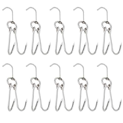 DOITOOL 10 Pcs Double Meat Hooks Stainless Steel Roasting Hook Bacon Hams Meat Duck Butcher Hook Cooking Smoker Hook Hanger for BBQ Grill Drying 23CM