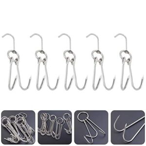 DOITOOL 10 Pcs Double Meat Hooks Stainless Steel Roasting Hook Bacon Hams Meat Duck Butcher Hook Cooking Smoker Hook Hanger for BBQ Grill Drying 23CM