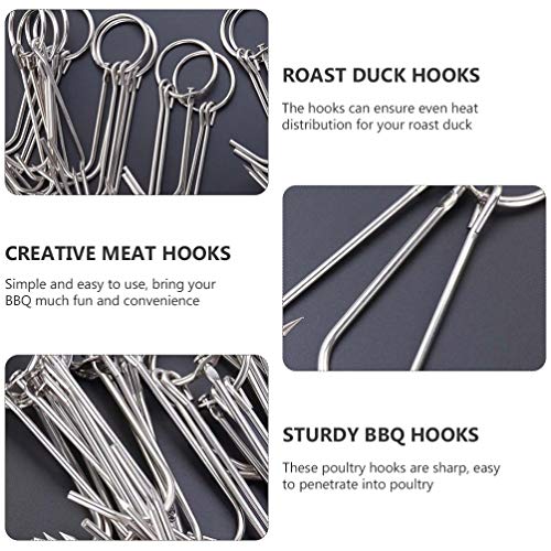 DOITOOL 10 Pcs Double Meat Hooks Stainless Steel Roasting Hook Bacon Hams Meat Duck Butcher Hook Cooking Smoker Hook Hanger for BBQ Grill Drying 23CM